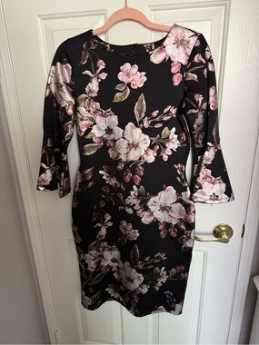 Olivia Matthews Black Dress with Pink Floral Print